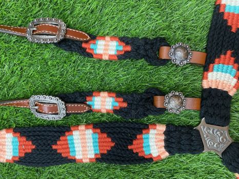 Showman Corded One Ear Headstall and Breast Collar Set - Black&#47;Red #4